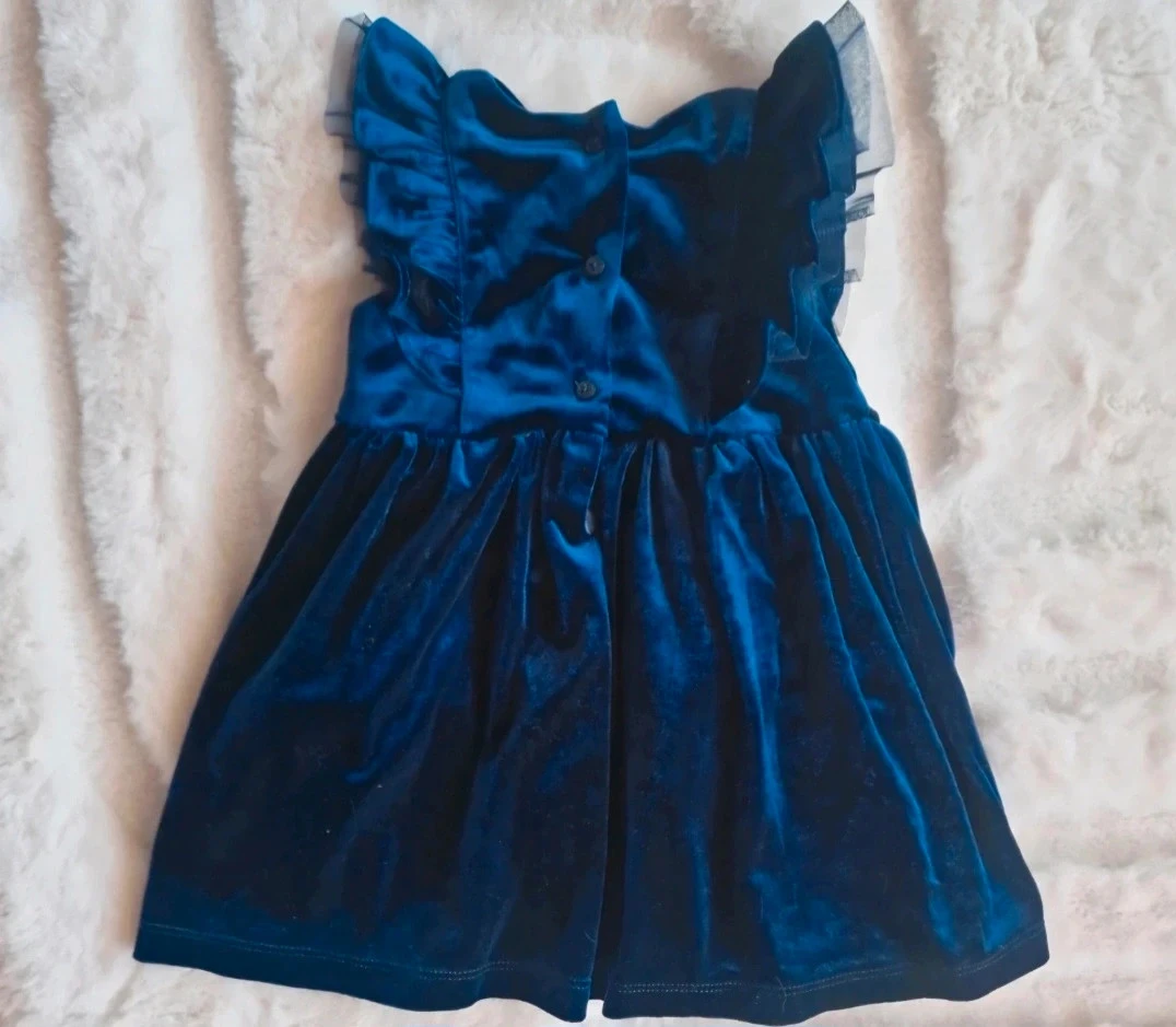 Vestido de bebé en terciopelo azul marino – 12 meses – Casi nuevo – photo 5